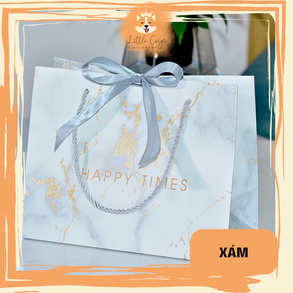 Túi quà tặng - Túi quà giấy vân đá Happy Times vân đá họa tiết thanh lịch
