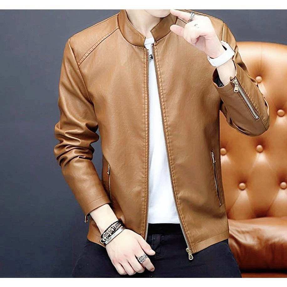 Áo khoác da nam cổ trụ cao cấp mã KA22 lót lông siêu ấm