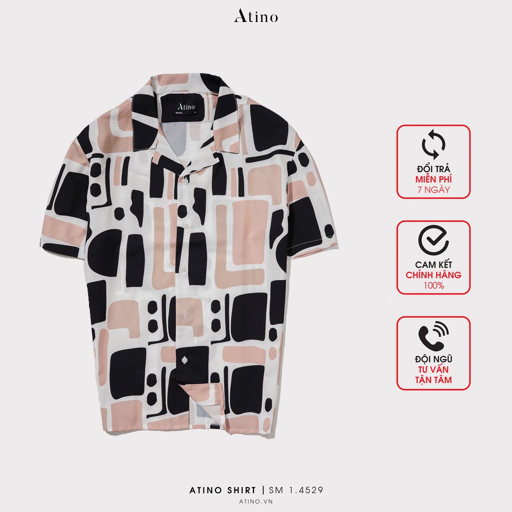 Áo sơ mi cộc tay nam Cuban Shirt ATINO vải lụa form regular SM1.4529