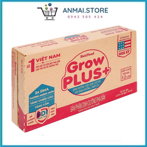 Thùng 48 hộp Sữa Grow Plus đỏ pha sẵn 110ml