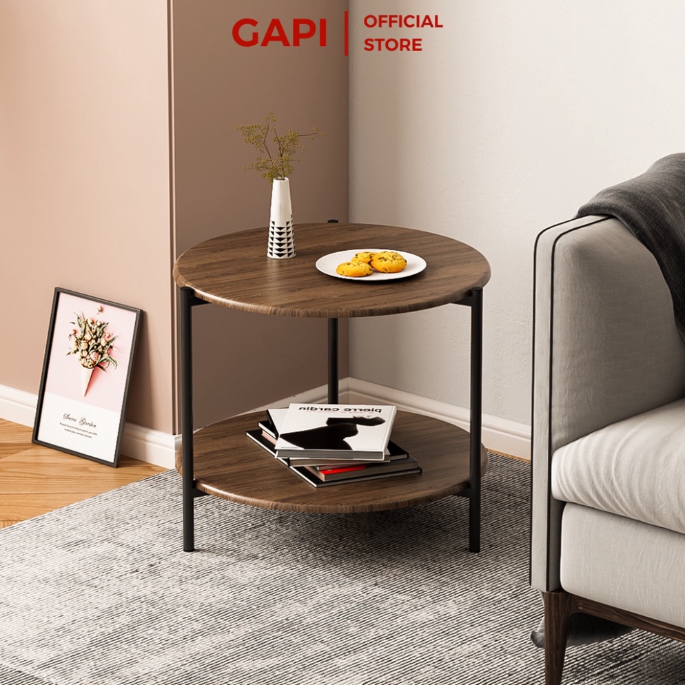 Bàn trà Sofa hình tròn 2 tầng chân thép sơn tĩnh điện hiện đại - GM86