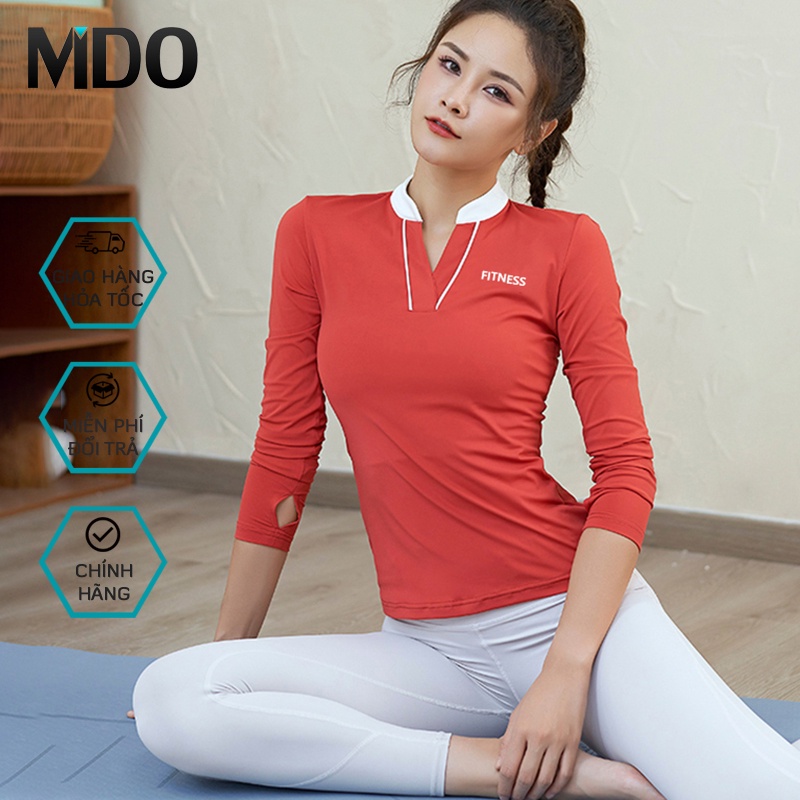 Áo thể thao dài tay ôm body cổ V tập gym, đạp xe, yoga mẫu áo tập chất liệu co giãn thoáng mát