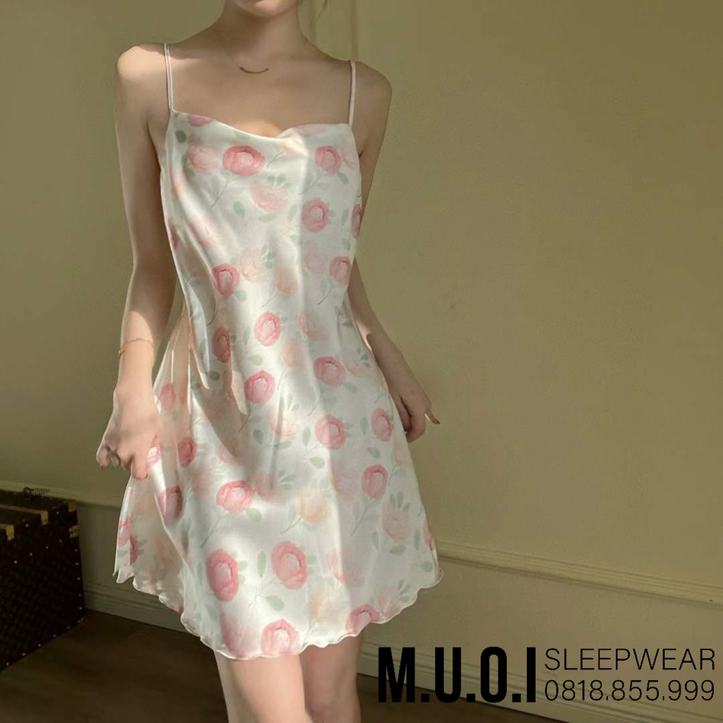 Váy ngủ lụa hoa 3D xẻ đùi sexy cổ đổ ngực 2023❤️FREESHIP❤️Đầm mặc nhà gợi cảm QUẢNG CHÂU Muối store SX 230 ( video- ảnh) | BigBuy360 - bigbuy360.vn