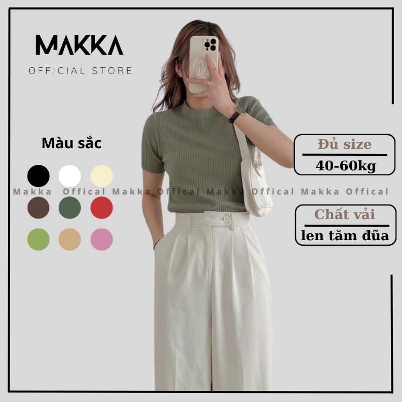 Áo Len Tăm Đũa Cộc Tay Dáng Ôm Cổ Tròn Thời Trang MAKKA áo len 3424