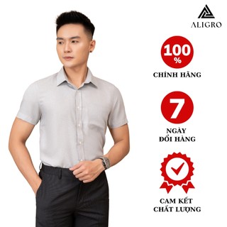 Áo sơ mi nam ngắn tay ALIGRO màu ghi phẩy sước nhẹ, sợi tre bamboo mềm mại, hạn chế nhăn nhàu, form slim vừa ALGS-C122