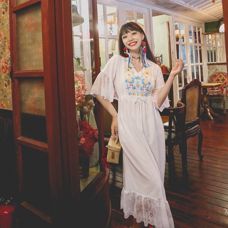 Đầm Boho Viền Ren Cao Cấp