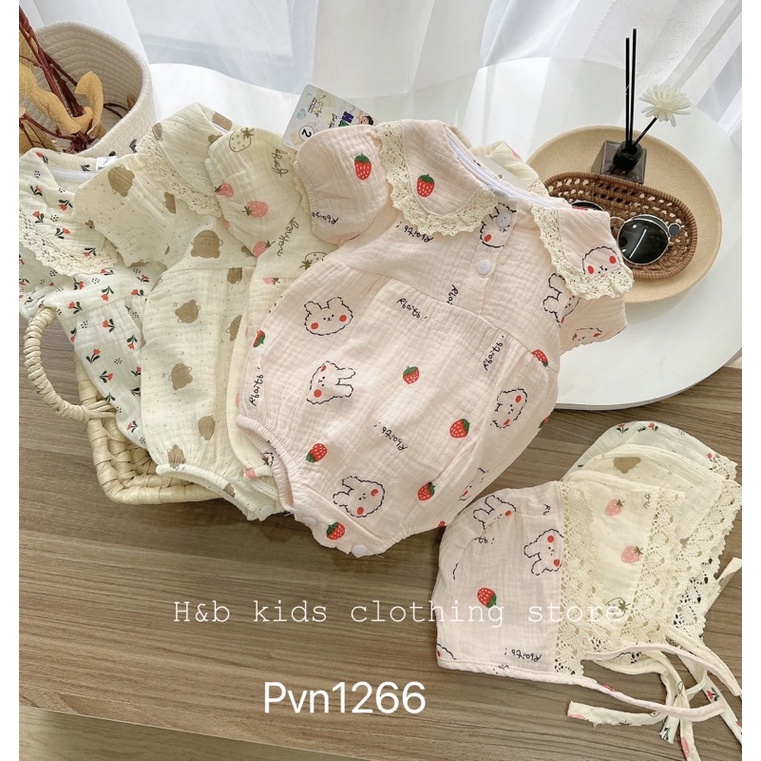 Body xô muslin kèm mũ cực xinh cho bé