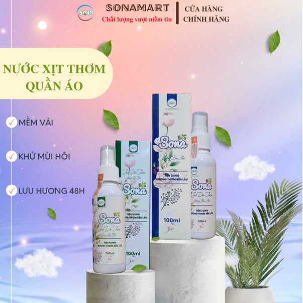 Nước xịt thơm quần áo SONA 100ml/150ml tinh dầu xả vải khô lưu hương lâu 24h làm mềm vải tiết kiệm thời gian xả nước