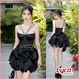 Đầm 2 dây kép phối lưới ngực mắt mèo cuốn hút dáng váy Tafta bồng công chúa Lyco