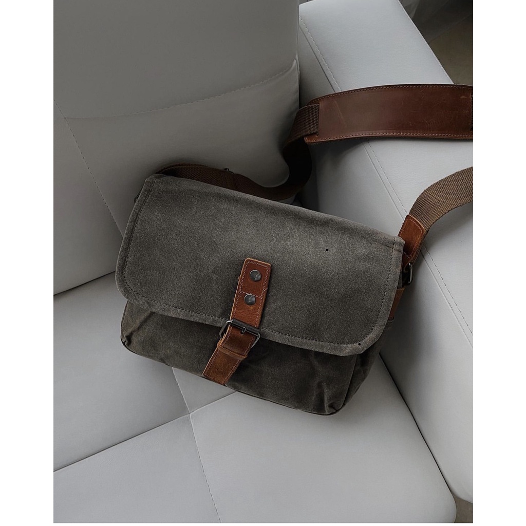 Túi đeo chéo da bò vải canvas Hutaleather Huskar thời trang cho mọi người Tc6