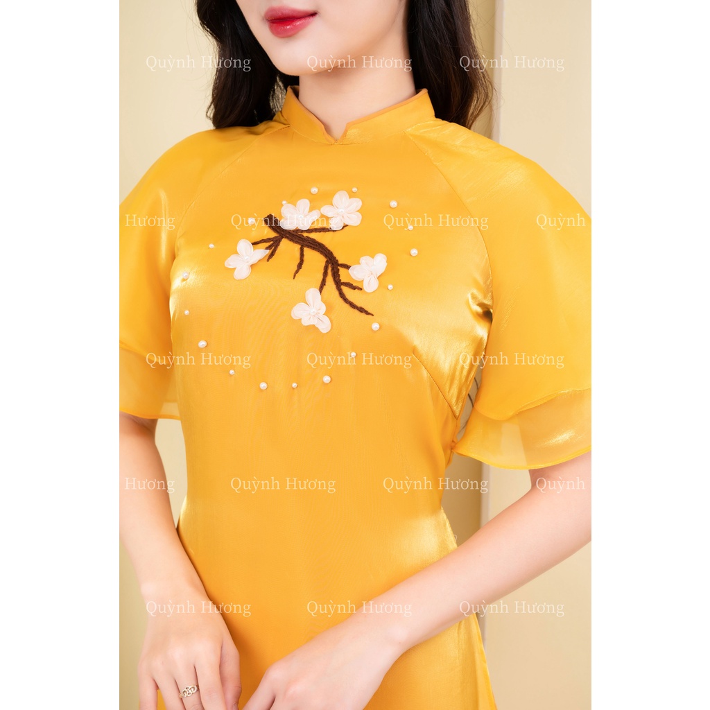Áo Dài cách tân voan tơ nhũ màu vàng nhẹ nhàng siêu xinh by Quỳnh Hương