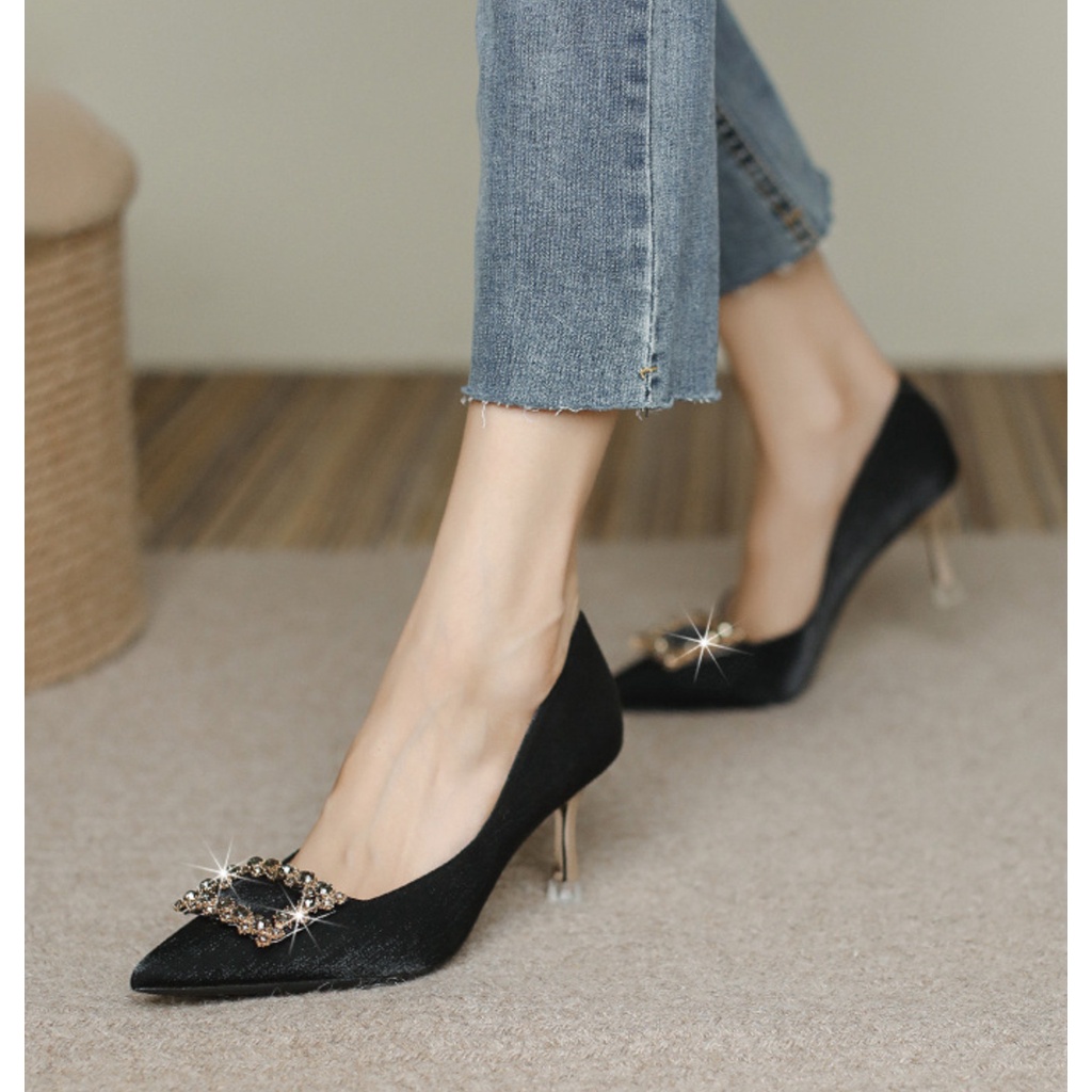 Giày Nữ Cao Cấp , Giày Cao Gót Nữ Mũi Nhọn, Đế Nhọn Cao 7P, Lụa Bọc Satin Cao Cấp, Kiểu Dáng Trẻ trung, Thoải mái-DA706