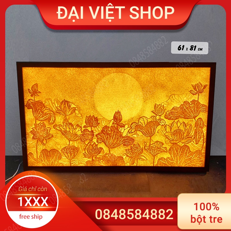 Tranh trúc chỉ thủ công chính hãng Đại Việt Sen Trăng treo tường 61*81 giá ưu đãi Hà Nội Tp Hồ chí Minh