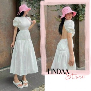 ĐẦM MAXI TRẮNG HỞ LƯNG ĐI BIỂN RU H.DRESS