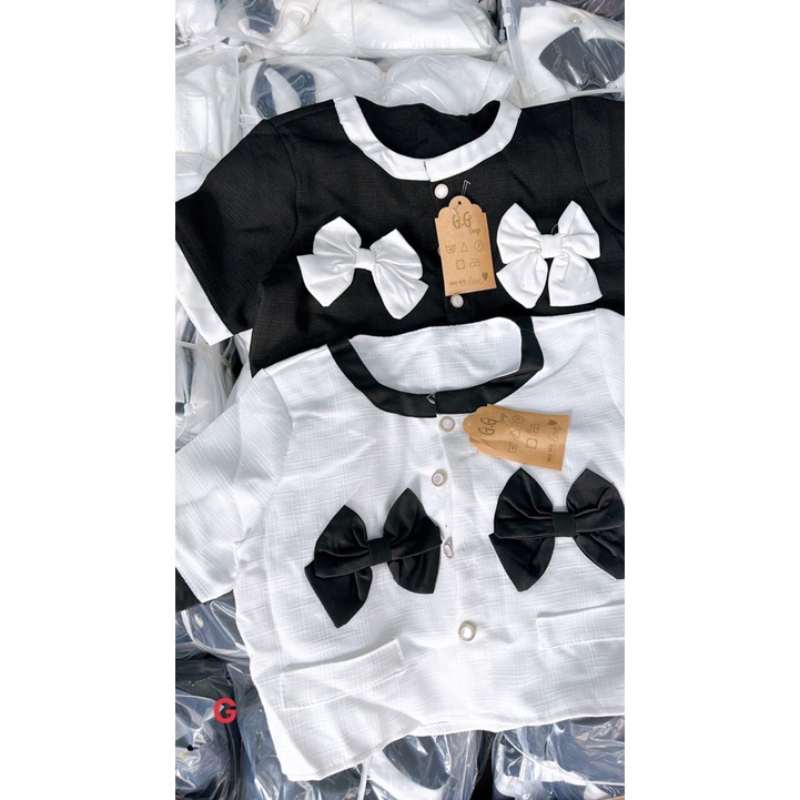 sét bộ kaki bố cv túi trước phối áo kiểu 2 nơ cổ tròn ngắn tay hot