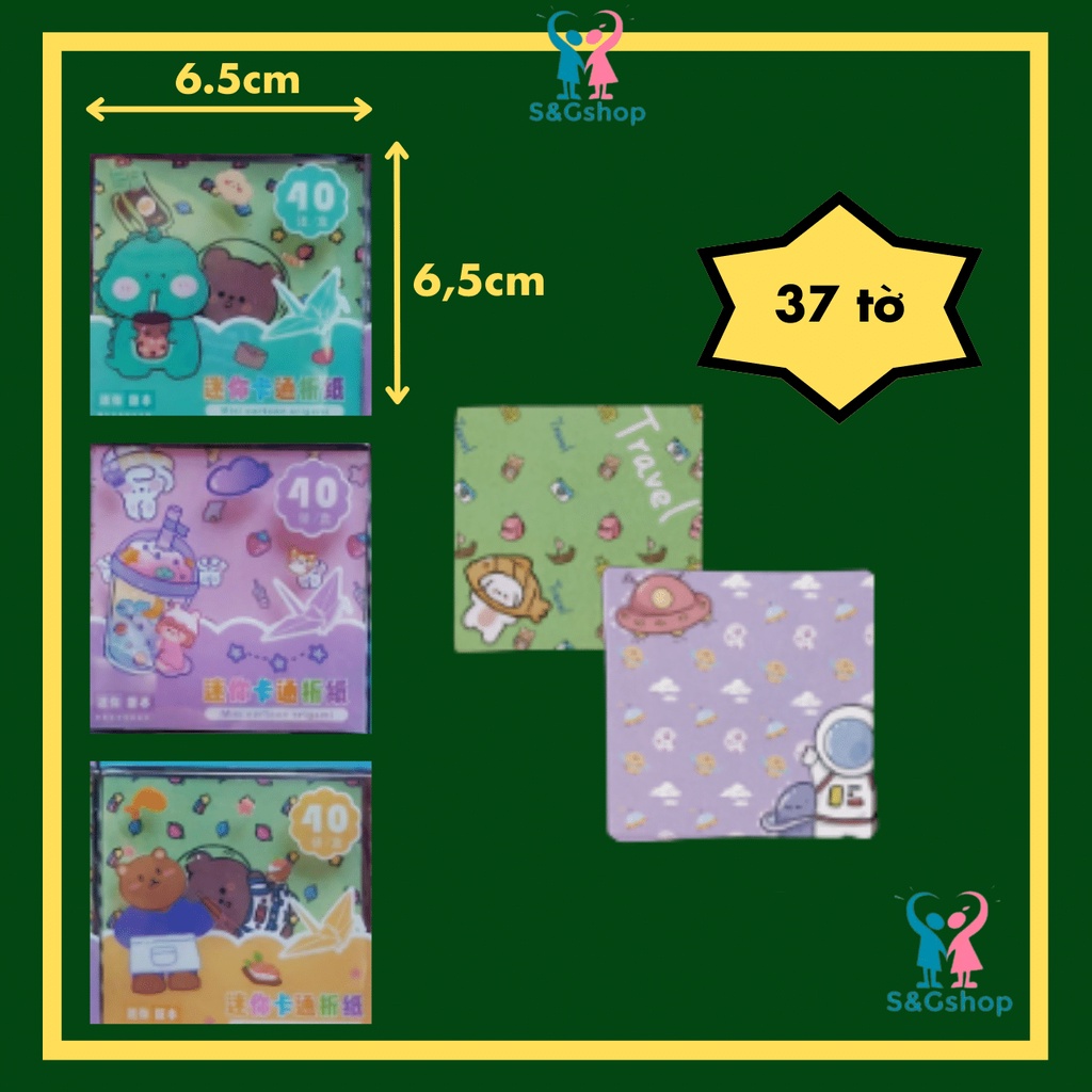Giấy gấp hạc 37 tờ 6,5x6,5cm họa tiết dễ thương, giấy xếp hạc origami phụ kiện quà tặng