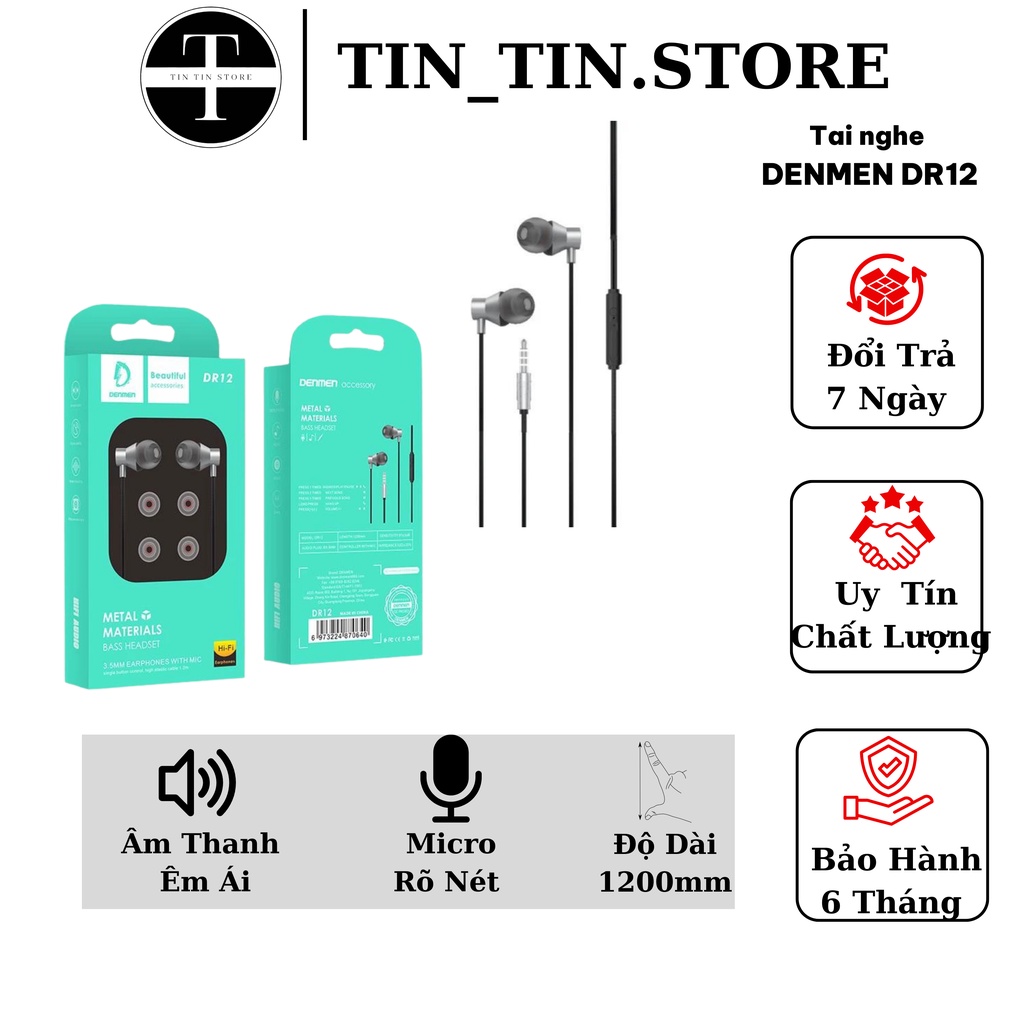 Tai nghe DENMEN DR12 có Micrô tích hợp cho các cuộc gọi , chống ồn hiệu quả.