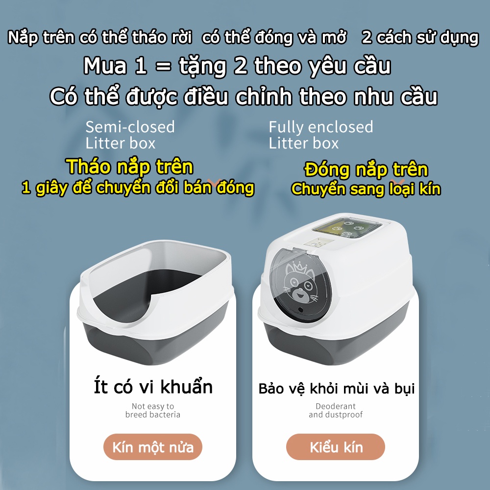 57x38x41cm Khay vệ sinh cho mèo Khay cát mèo màu xám Tặng xẻng khay cát mèo size lớn khay cát mèo nhỏ khay cát mèo lớn