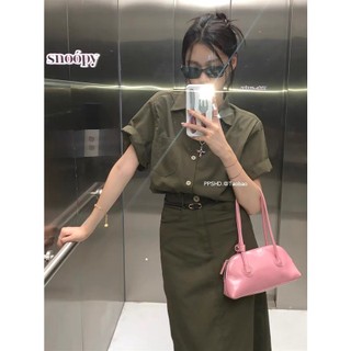 SET ÁO XANH CỔ SƠ MI CHÂN VÁY MIDI