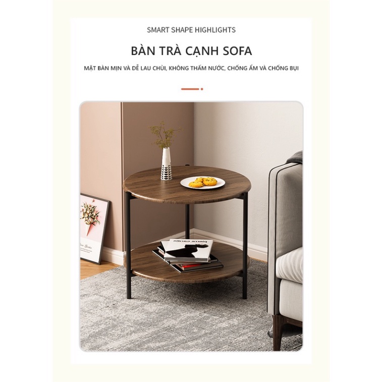 Bàn trà Sofa hình tròn 2 tầng chân thép sơn tĩnh điện hiện đại - GM86