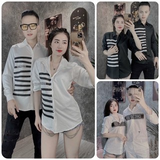 [SIÊU GIẢM GIÁ] Áo sơ mi nam nữ cặp đôi chất liệu kate lụa HOẠ TIẾT KẺ SỌC NGÀN