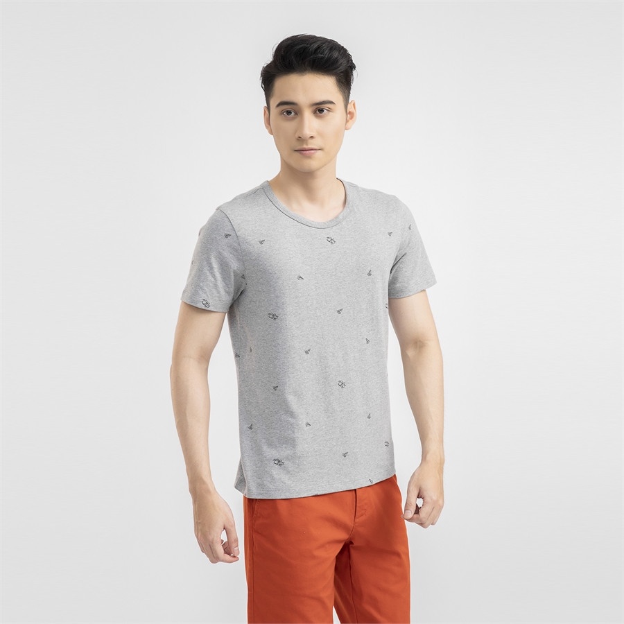 Áo cộc tay cổ tròn Aristino 100% cotton thấm hút mồ hôi form rộng  ATS030S1 màu xám