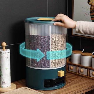 Thùng đựng gạo,ngũ cốc thông minh 4 ngăn- Thùng đựng gạo 10kg xoay 360 độ-Thùng gạo dày XQY 09