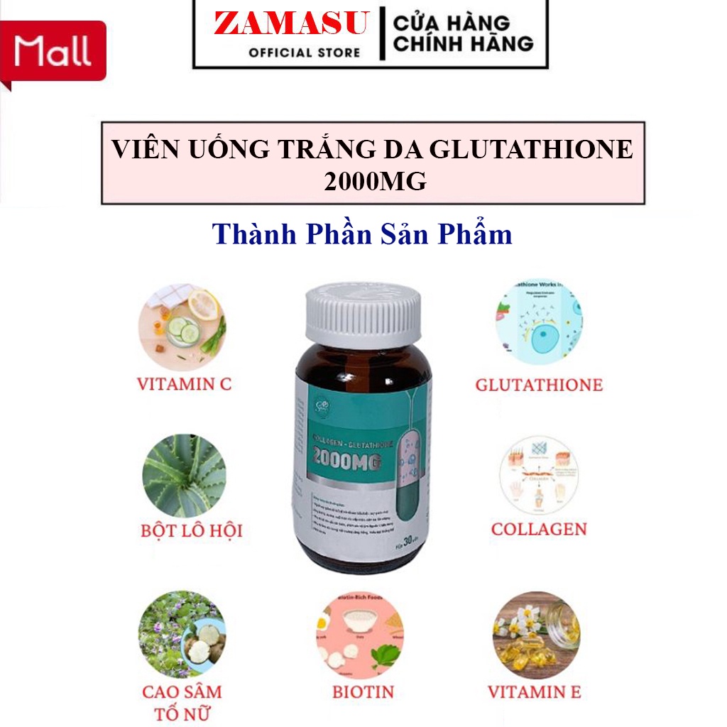 Viên Uống Trắng Da Mờ Nám Giảm Nếp Nhăn Glutathione Collagen 2000mg Hàng Chính Hãng Hộp 30 Viên | BigBuy360 - bigbuy360.vn