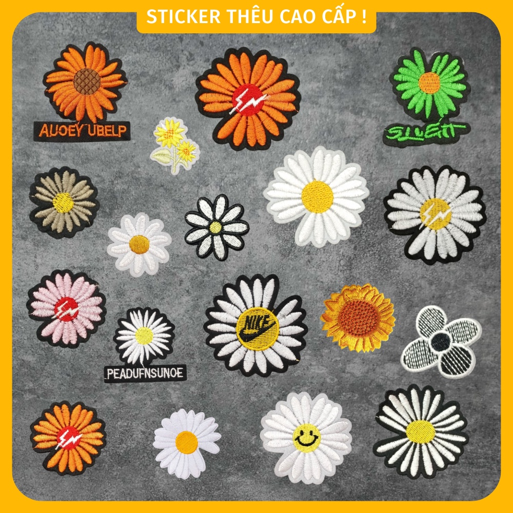 Miếng ủi thêu quần áo hình hoa cúc cao cấp, làm miếng vá ủi quần áo hay hình thêu trang trí quần áo