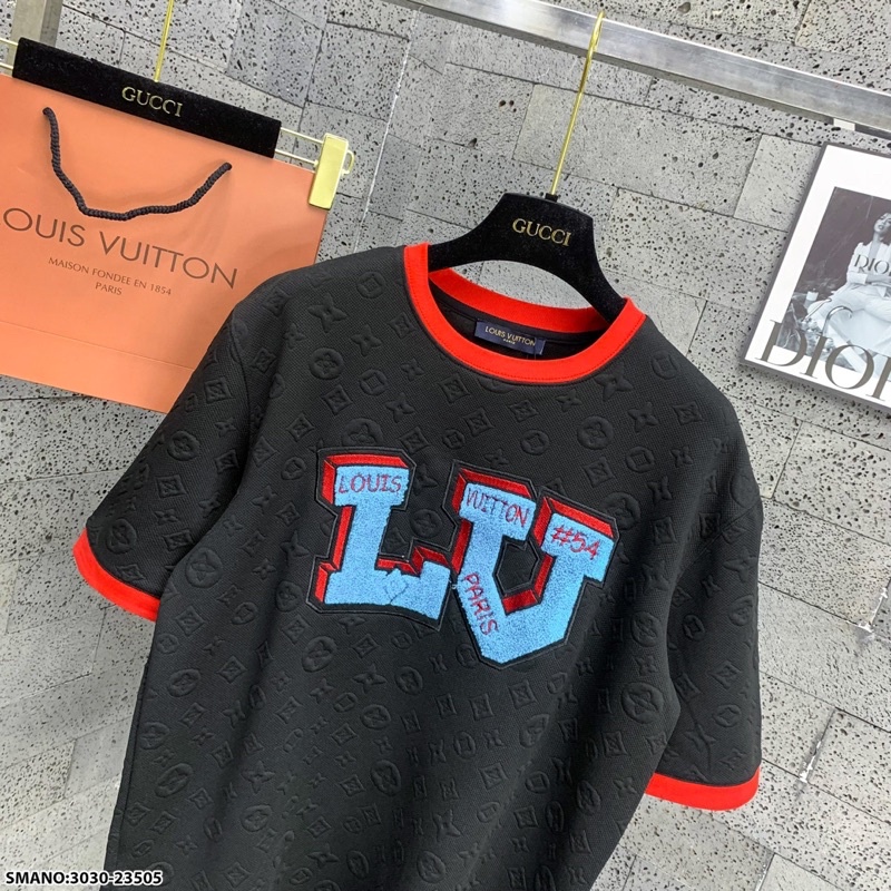 Áo phông nam nữ Eo Vì vải xốp dệt nổi vân hoa thêu logo chữ bông xù xanh bo ống đỏ siêu dày dặn AP125P