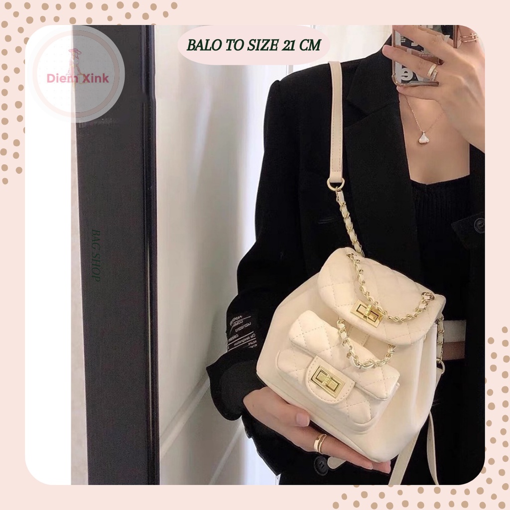 Balo Mini Balo Dây Rút Hai Size 17 và 21 cm Đi Học Đi Chơi Tết Du Lịch Đẹp Dành Cho Nữ Da Pu Chần Bông Khóa Xoay T 85
