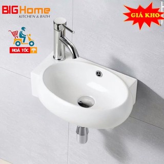Lavabo mini nhỏ chậu rửa mặt lavabo góc treo tường góc , men nano trắng sáng chống bám bẩn