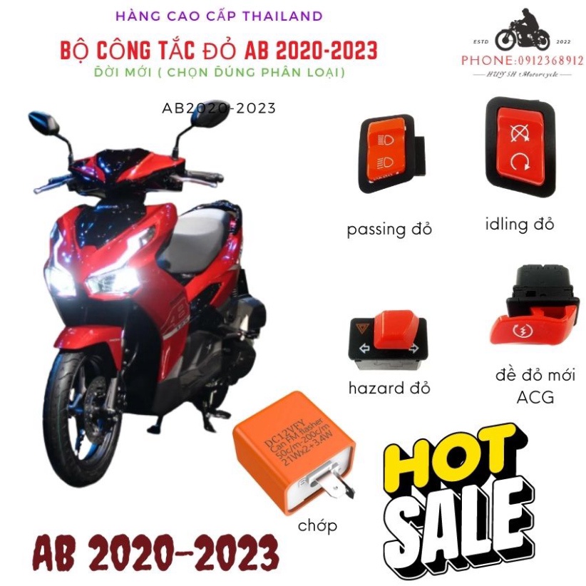 Air Blade 2023 125/160 Bộ Công Tắc Màu Đỏ ( Dùng Ab 2020-2023) Lắp như Zin Hàng Cao Cấp
