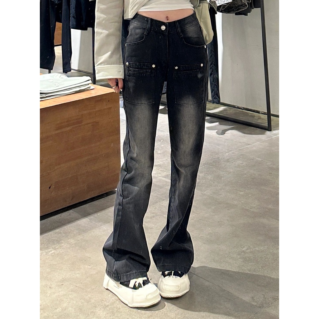 QKOOLE  Quần jeans Nữ Lưng Cao Phong Cách retro Thời Trang