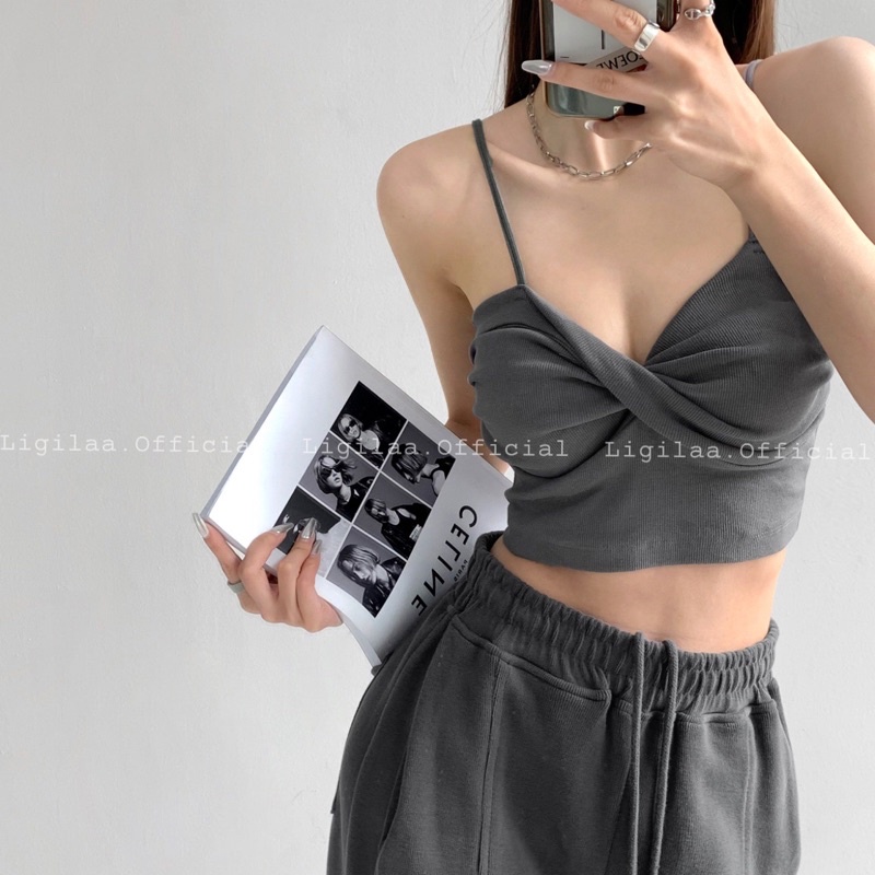 Áo bra nữ 2 dây có xoắn ở ngực sexy giúp vòng ngực được tôn lên cotton gân tăm tạo cảm giác thoả mái khi mặc LIGILAA D12