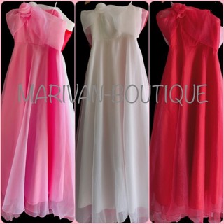 Đầm maxi Voan xốp bẹt vai hoa Hồng cực xinh