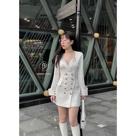 Đầm vest phối cúc hàng 2 lớp đi tiệc đi phố siêu đẹp