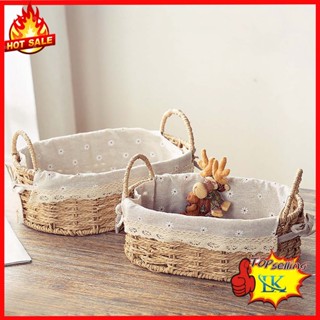 Giỏ mây đựng đồ, đựng mỹ phẩm, đựng đồ ăn vặt để bàn, decor chụp ảnh sản phẩm lót vải vintage( Khung thép chắc chắn)