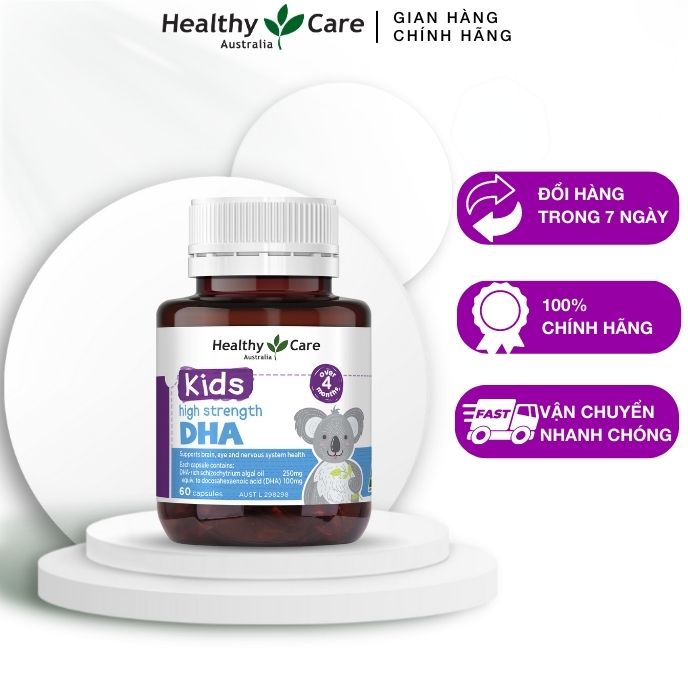 Viên uống bổ sung DHA Healthy Care Kid High Strength DHA Úc 60 viên, bổ sung omega-3 phát triển trí não bé
