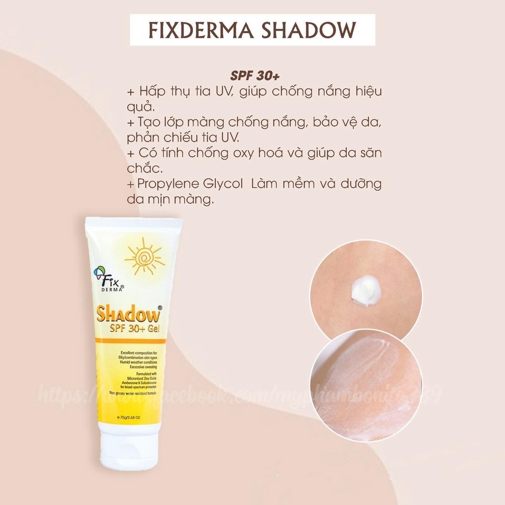 Kem chống nắng Fixderma Shadow SPF50+/SPF30+ Cream cho mặt và toàn thân 75g