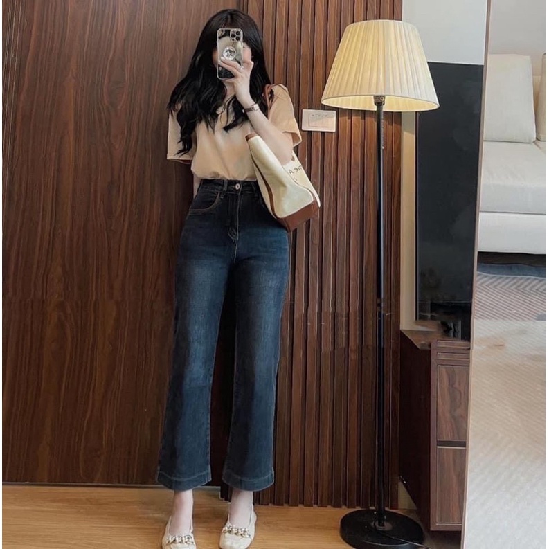 quần jean ống đứng ( suông) lưng siêu cao may viền túi đẹp ạ ( hình thật kèm video)