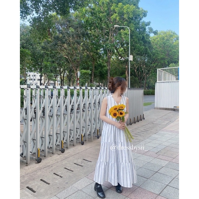 Váy dài sọc xanh thô - Sii (HÀNG THIẾT KẾ)