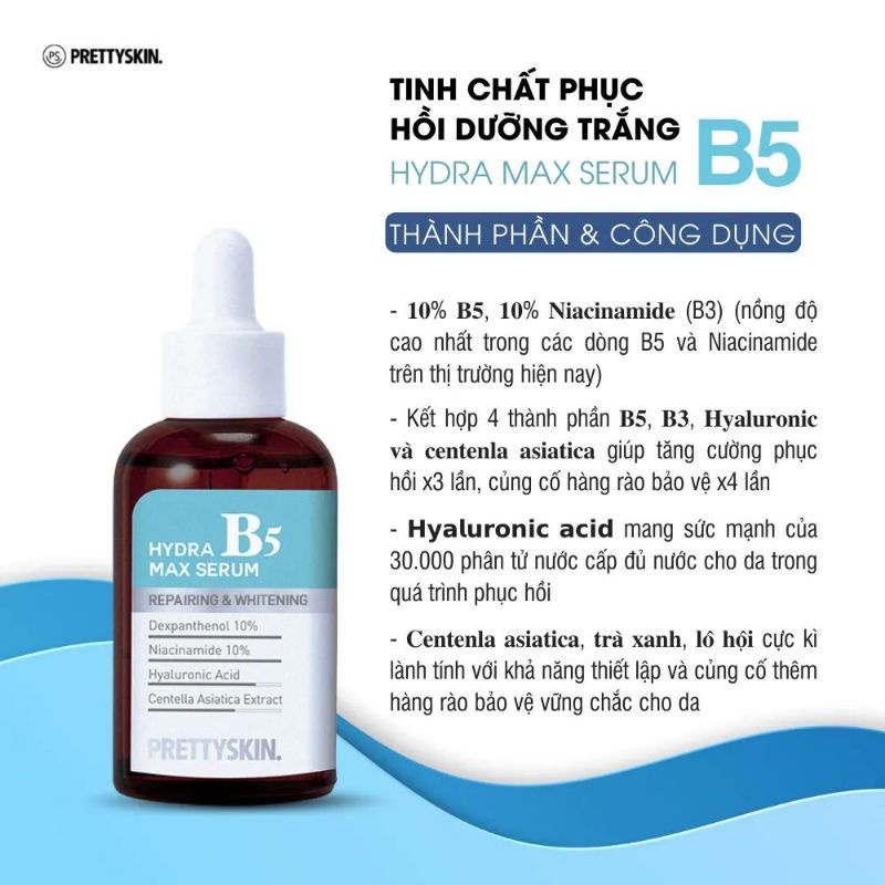 Serum B5 phục hồi, tinh chất dưỡng trắng da Hydra B5 Max Serum Repairing Whitening Prettyskin 50ml | BigBuy360 - bigbuy360.vn