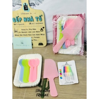 Set dao đĩa nến sinh nhật cao cấp 4 món và set 5 dao trong suốt cắt bánh sinh nhật