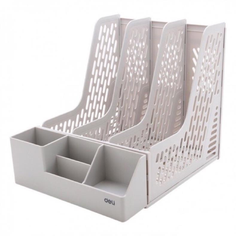 Kệ rổ hồ sơ 3 ngăn Deli có khay bút Z00112. - Văn phòng phẩm Bảo Quân