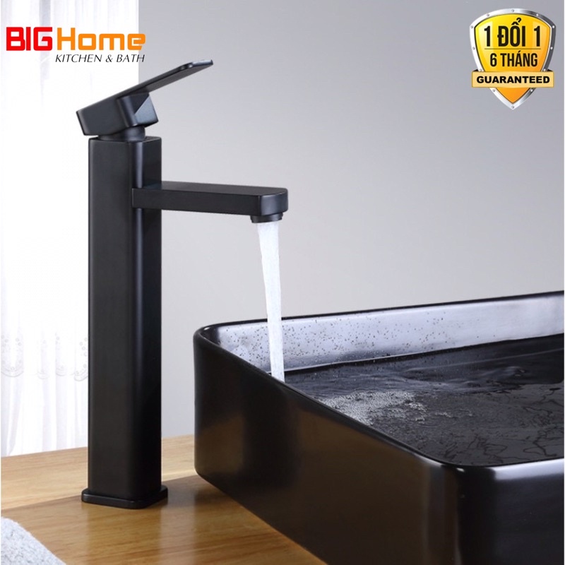 Vòi rửa mặt, Vòi rửa vuông đen ,Vòi lavabo nóng lạnh cao cấp nhập khẩu (vuông đen) tặng đôi dây cấp inox