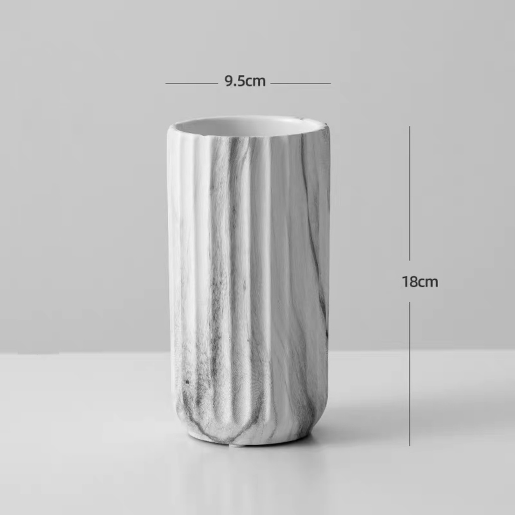 Lọ hoa decor Qhouse trang trí , bình cắm hoa bằng gốm kẻ sọc vân đá cẩm thạch
