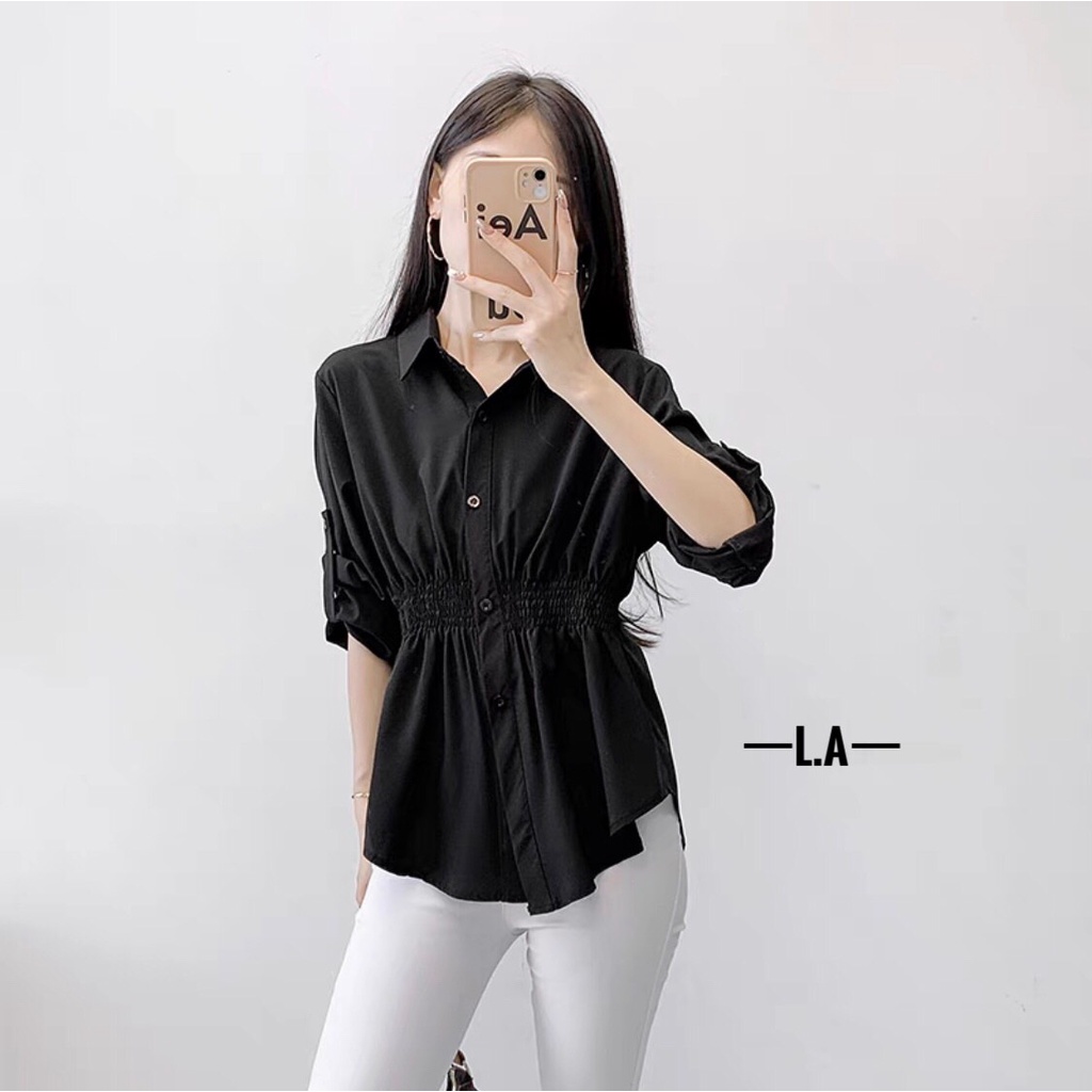 Áo nữ áo sơ mi nữ thiết kế chun eo trước hack dáng siêu xinh chất bao đẹp phong cách trẻ trung chuẩn hàng Quảng Châu