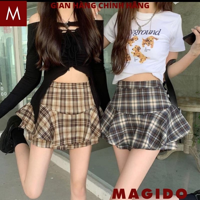 Chân váy kẻ caro cạp cao xếp Ly 2 tầng siêu đẹp, Chân Váy Tennis Ngắn Kẻ Bèo Xòe Thời Trang Nữ hàng Cao Cấp - MAGIDO