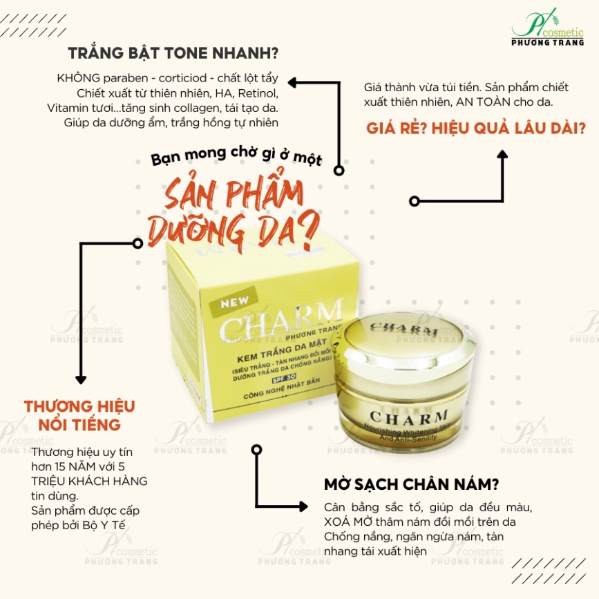 Kem trắng da chống nắng - giảm tàn nhang, đồi mồi từ thảo dược thiên nhiên - CHARM 35g